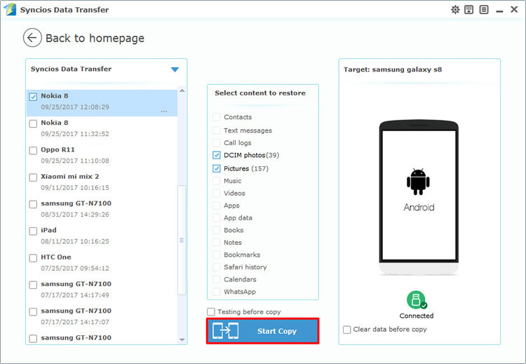 restore android photos to android