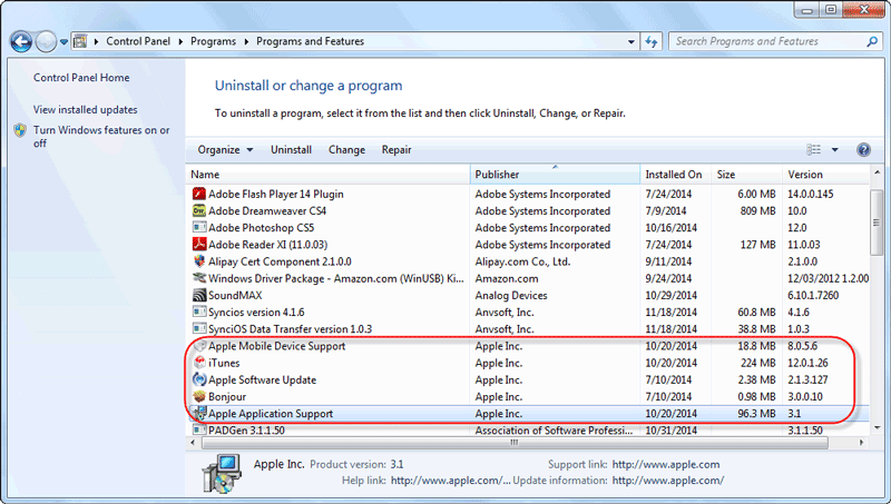 Uninstall iTunes