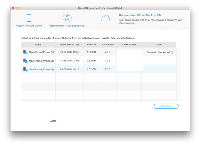 sign in to recover from iCloud backup file