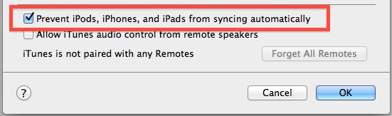disable automatic syncing itunes