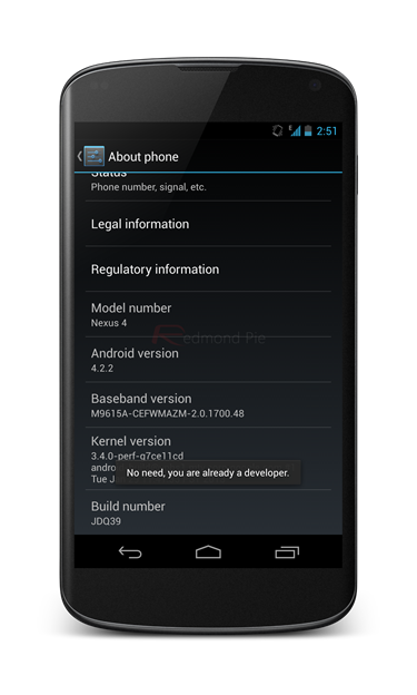 Enable Developer Options In Android 4.2 On Nexus 4 And Galaxy Nexus