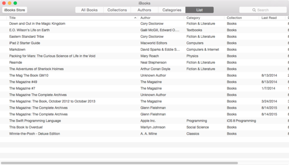 iBooks list view in OS X 