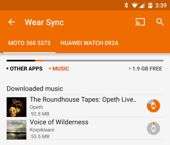 sync music to Android wear watch