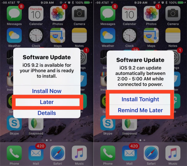 iOS Update notification