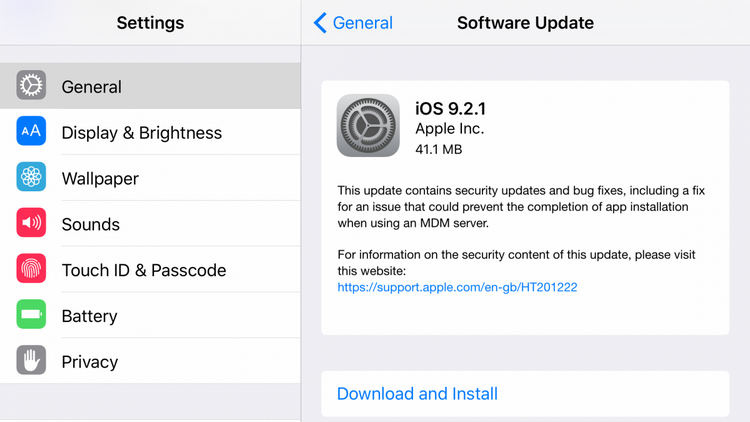 iOS 9.2.1 update