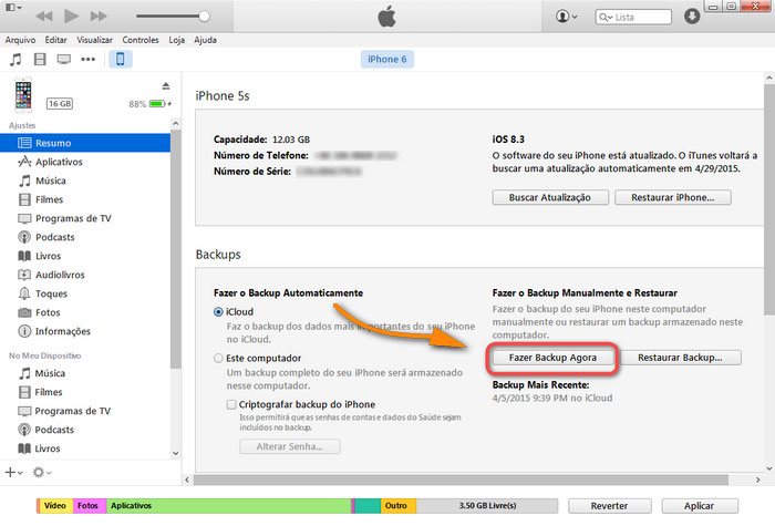 transferir dados para o novo iPad com o iTunes