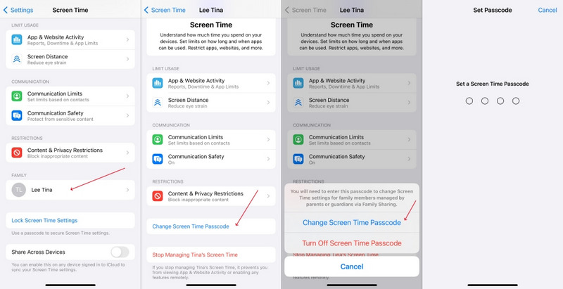 change screen time passcode