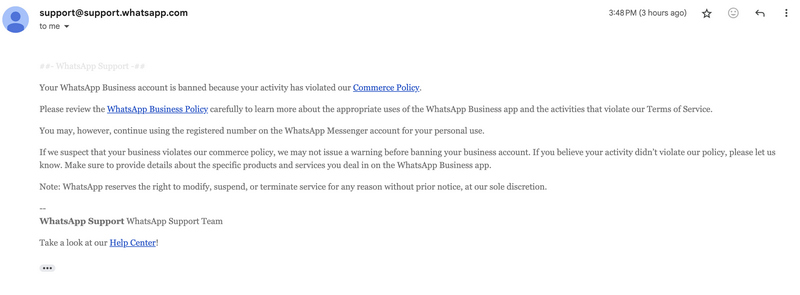 email whatsapp support