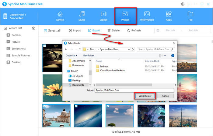 export photos to pc selectively