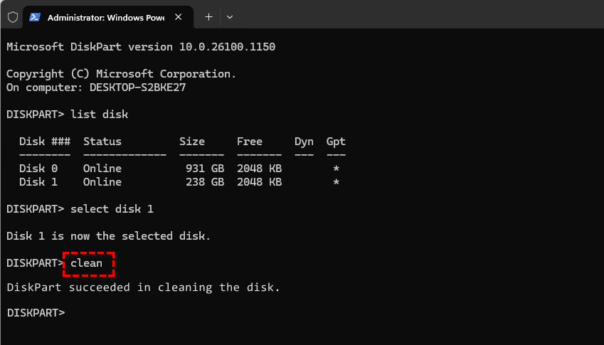 Success message after formatting a disk via CMD
