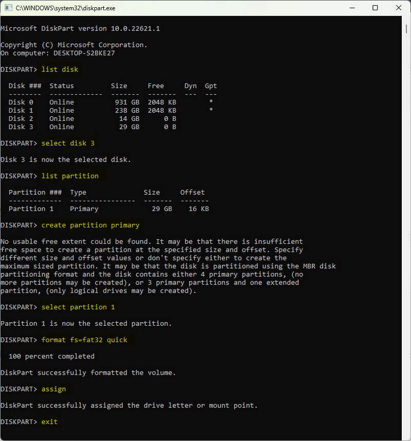 format sd card for raspberry pi with diskpart