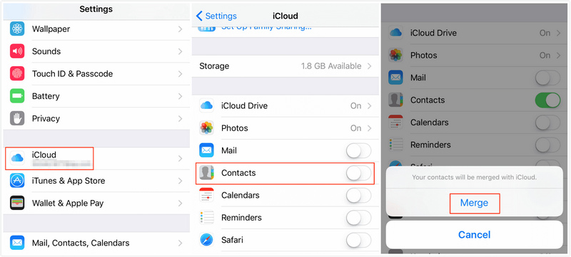 merge contacts to new iphone