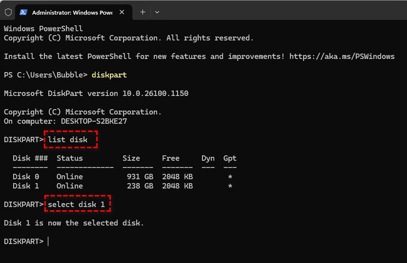 Selecting a disk to operate on using CMD 
