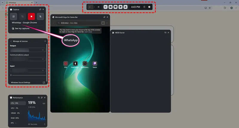 WhatsApp Call and Video Recorders: Xbox Game Bar