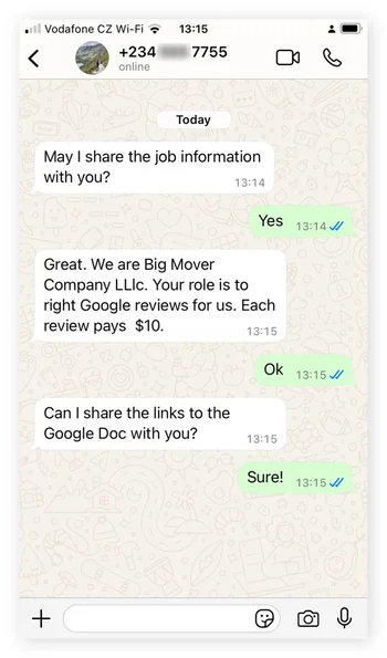 whatsapp job offer scam
