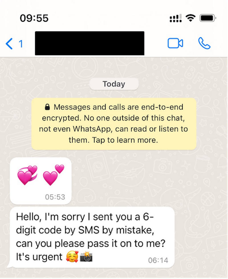 whatsapp verification code scam