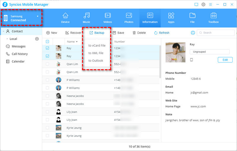 export android contacts