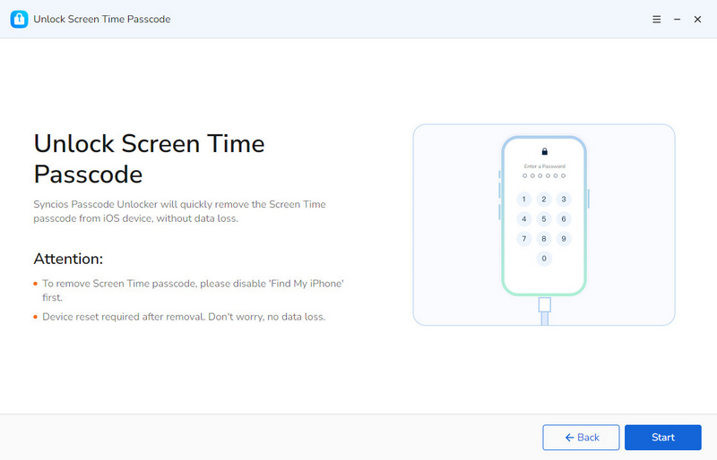 Start to Unlock Screen Time Passcode