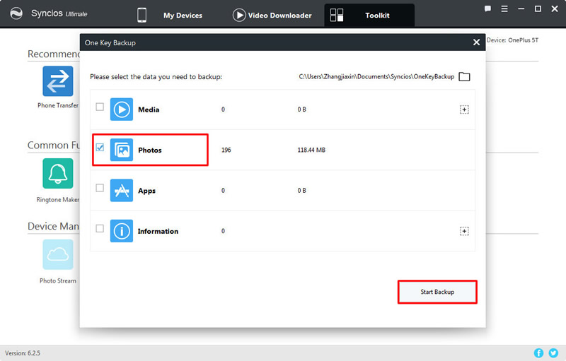 1-click backup oneplus 5t photos