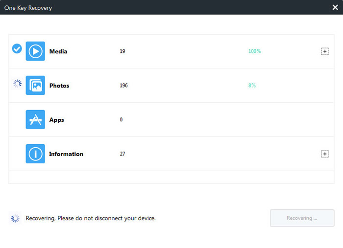 1-click restore iphone data to moto x4 step 3