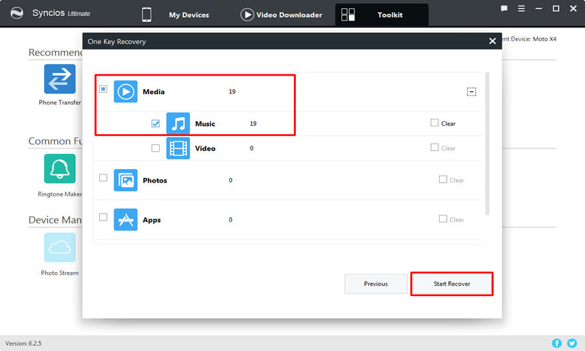 1-click restore music to moto x4 step 2