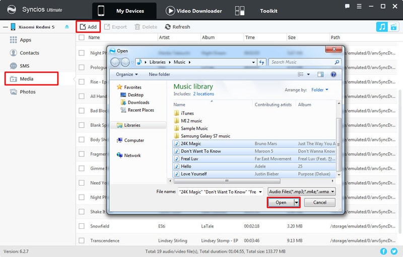 import music file to xiaomi redmi 5