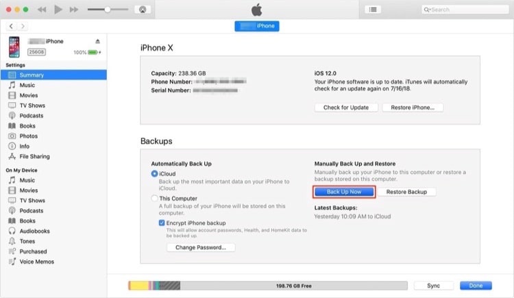 backup iPhone 12 via itunes