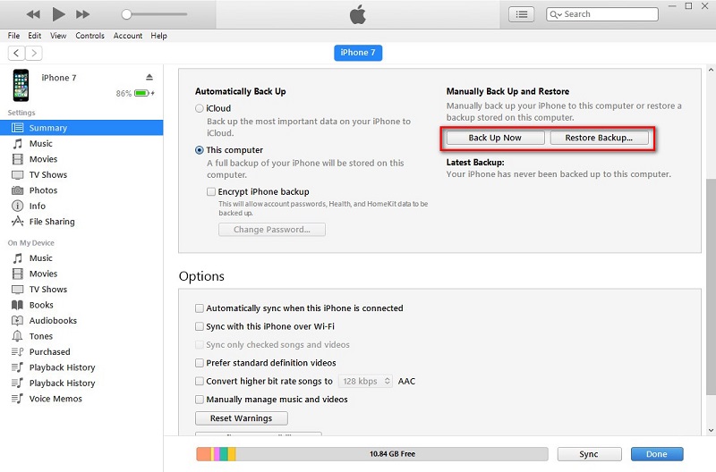 restore iTunes backup to iPhone 7/7 Plus