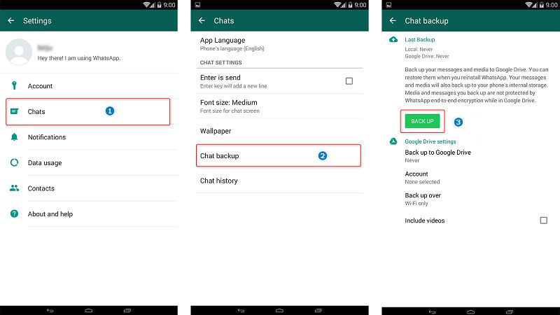 backup WhatsApp chats with google drive on Android