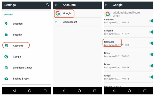 backup Samsung contacts to google