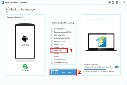 backup huawei p10 app with syncios data transfer