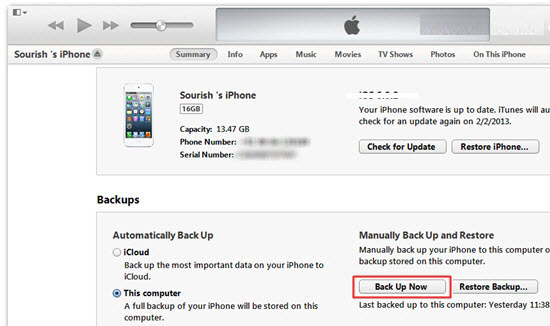 backup iPhone with iTunes