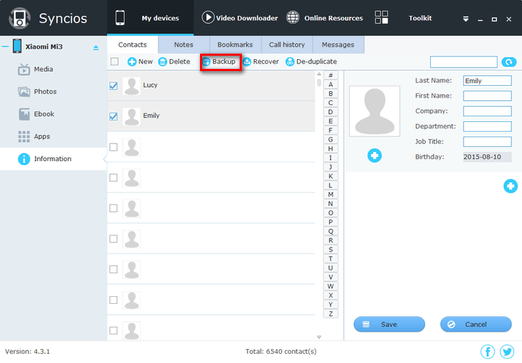 backup iPhone 15 contacts to pc