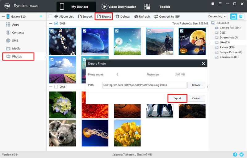 export Samsung Galaxy S25 photo file to pc