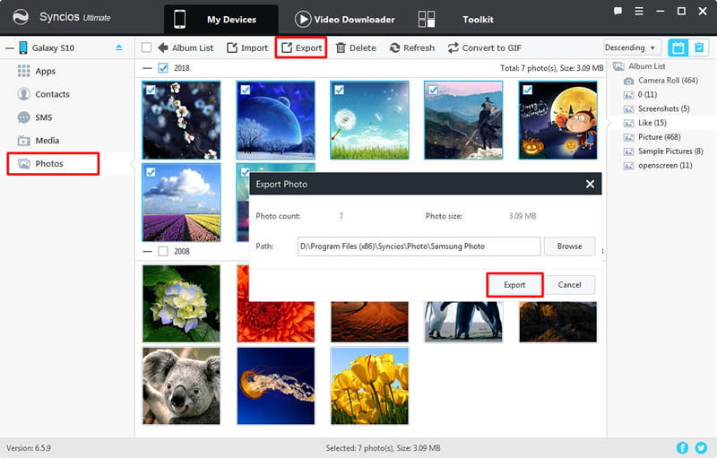export samsung galaxy s10 photo file to pc