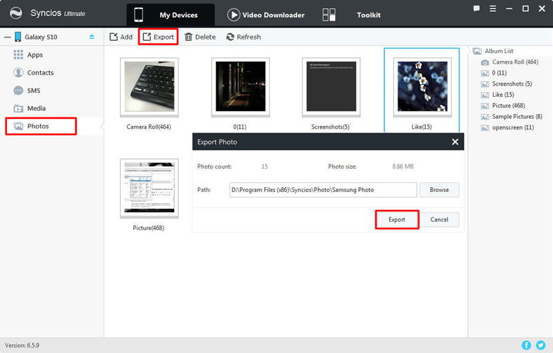 export samsung galaxys s10 photo folder to pc
