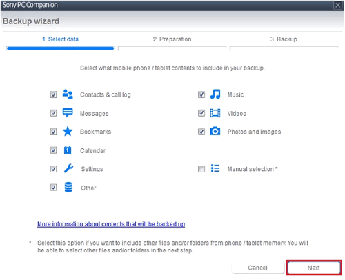 choose experia z5 data to backup to pc