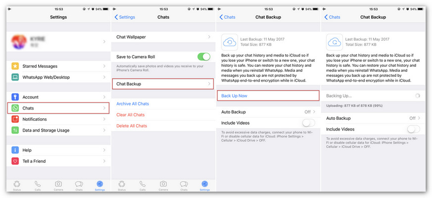 whatsapp icloud settings