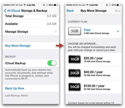 Upgrade iCloud Storage