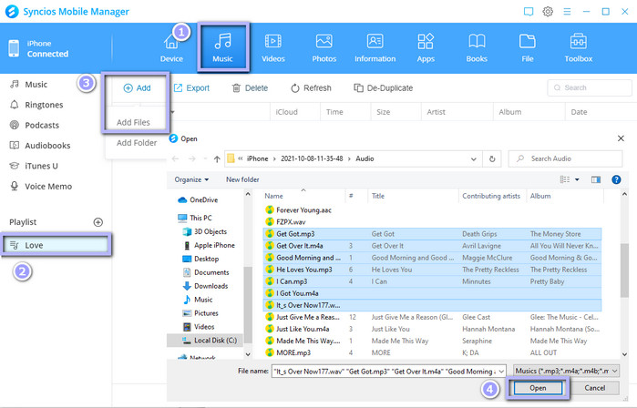  Add music files to iPhone via Syncios
