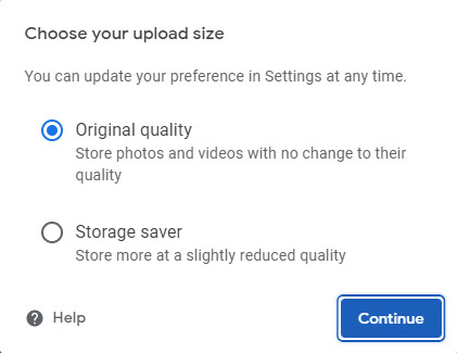 choose upload size
