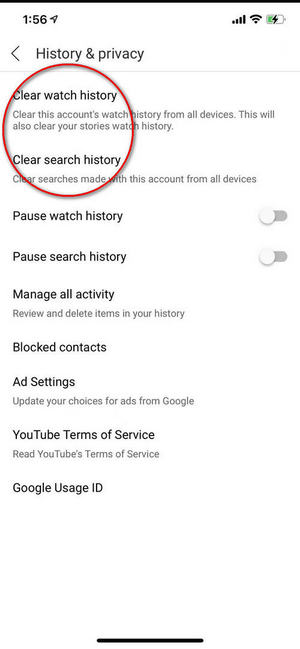 Clear YouTube caches