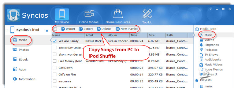 copy songs from pc to ipod shuffle