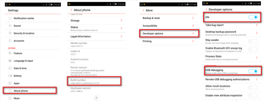 Debug ZTE Nubia Phones(Z7/Z9/Z11)