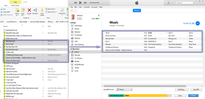 Drag and drop songs to iTunes