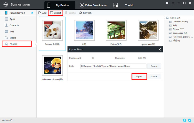export huawei nova 3 photo album
