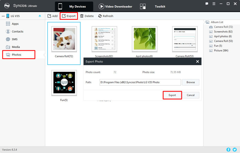 export lg v35 photo folder to pc