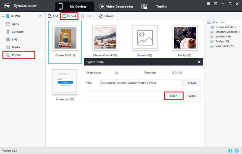 export lg v40 photo folder to pc