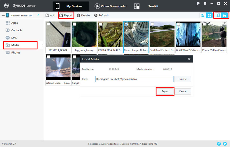 export video from huawei mate 10 to pc