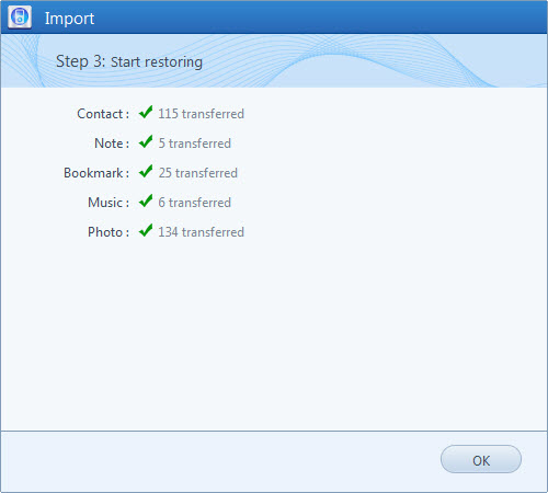 start restoring from Syncios Backup Folder